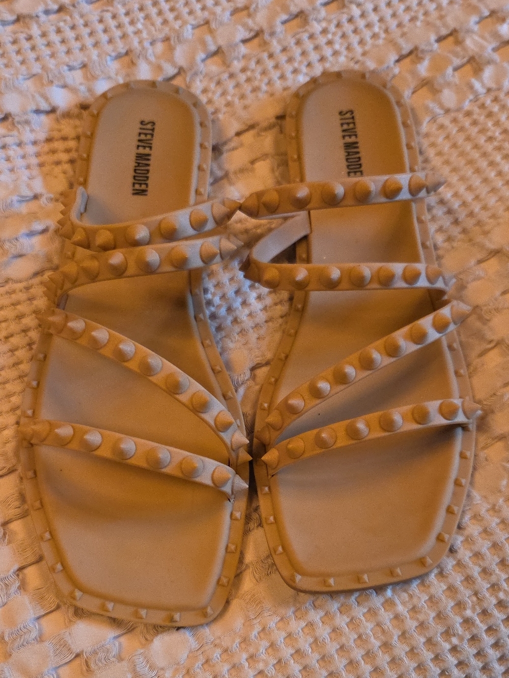 Steve Madden Nude Studded Multi-Strap Slide Sandals Size 10